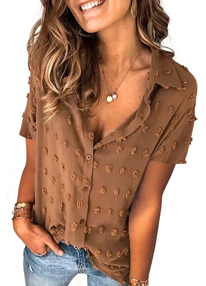 American and European women's clothing 2021 Amazon eBay independent station wish new chiffon shirt button short sleeve top