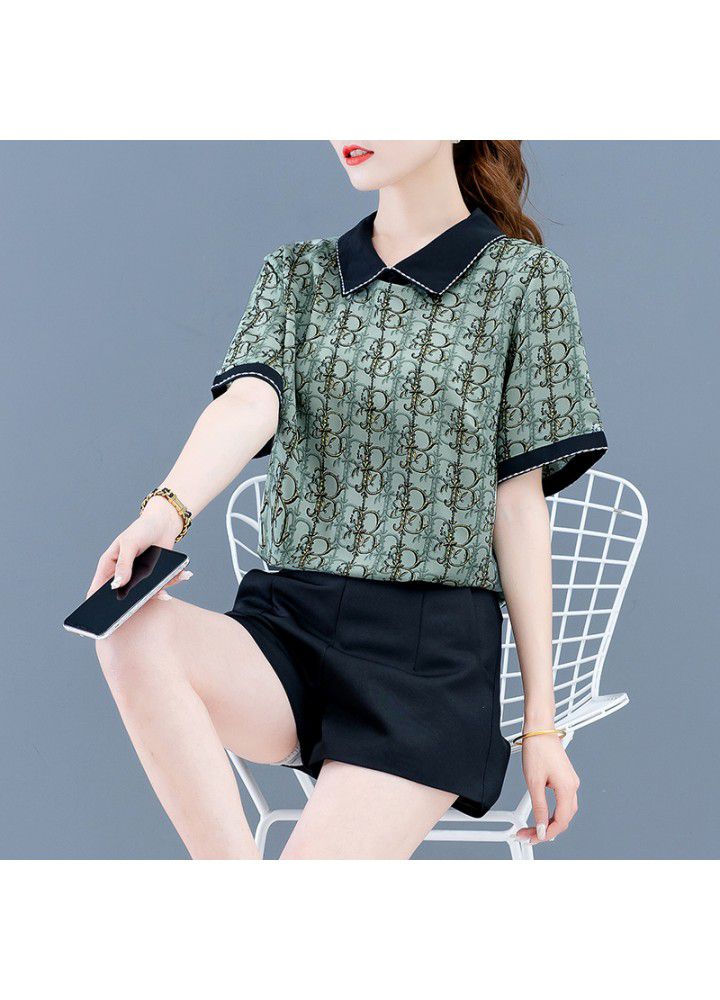 Summer fat man's foreign style cover belly top 2021 large women's new style foreign style show thin loose temperament chiffon shirt