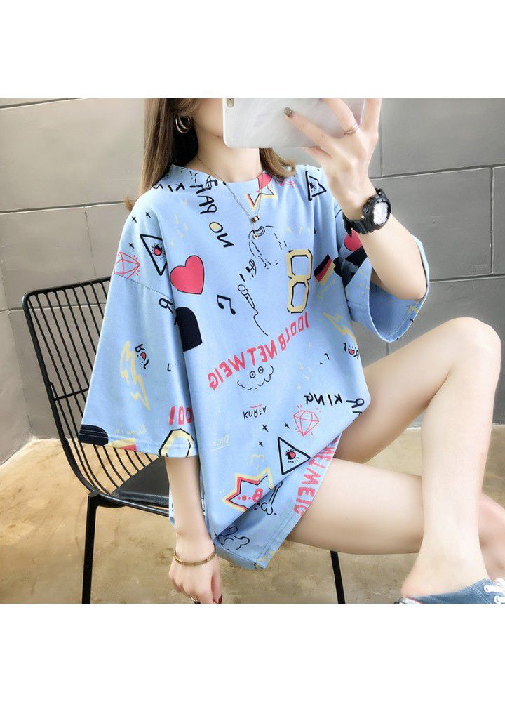 2021 net red ins short sleeve T-shirt women's summer Korean version loose Harajuku BF style long style versatile half sleeve clothes fashion