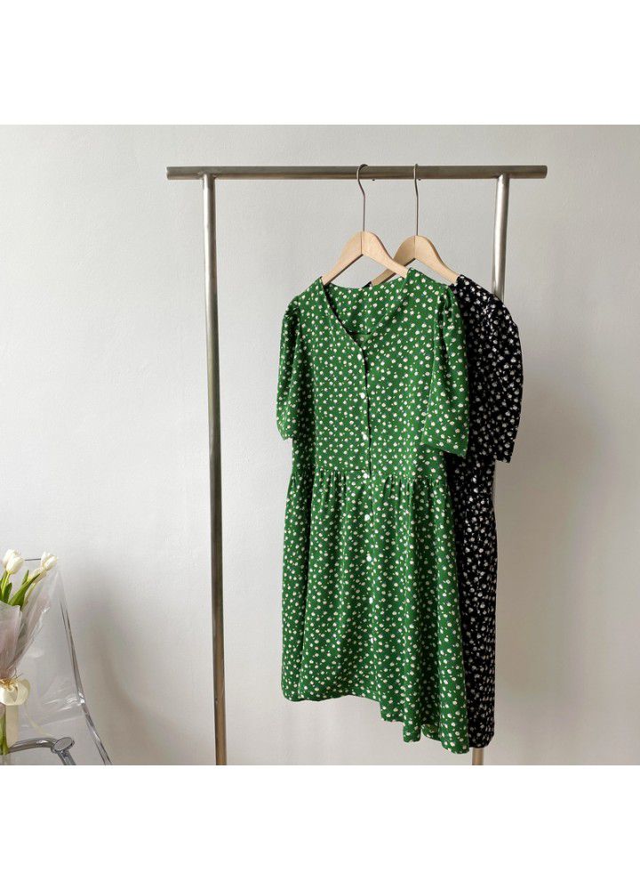 Zhicongxi 2020 summer beauty! Green floral dress retro French slim Platycodon skirt female 1765