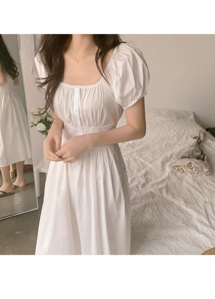 French retro show thin waist square collar can be sweet or salt gentle wind dress sweet first love fairy chaoxiansen