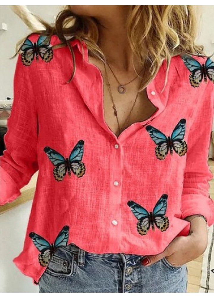 2020 New Amazon wish express new cotton temperament thin blouse irregular butterfly printing