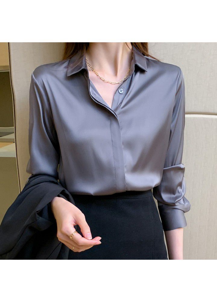 Chiffon shirt female 2021 spring and summer new loose student solid color professional top