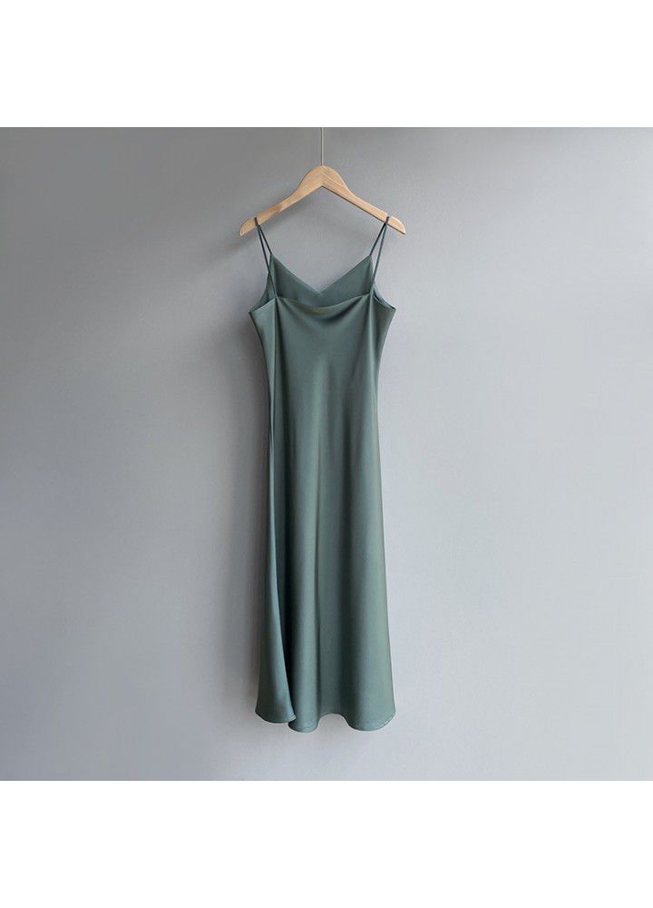 Zhicongxi acetate Satin French suspender dress women's summer 2021 temperament medium length skirt 5132