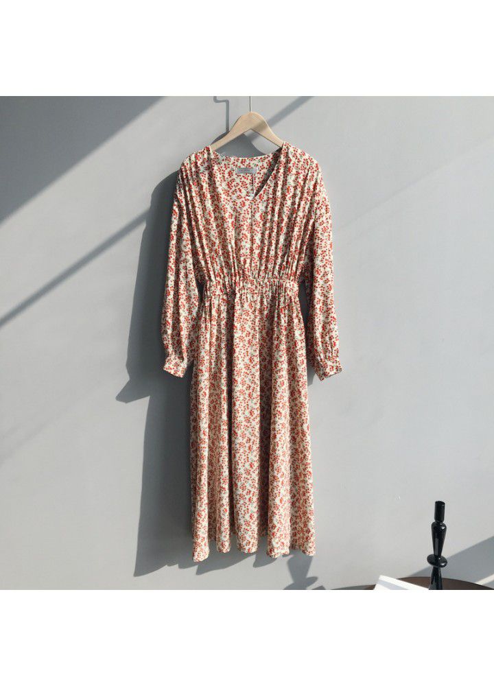Taochuan zhicongxi 2020 spring new floral slim long sleeve dress women's Korean V-neck waist long skirt 1727