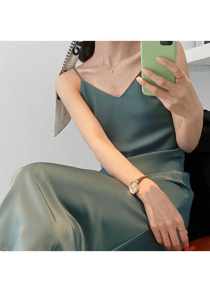 Zhicongxi acetate Satin French suspender dress women's summer 2021 temperament medium length skirt 5132