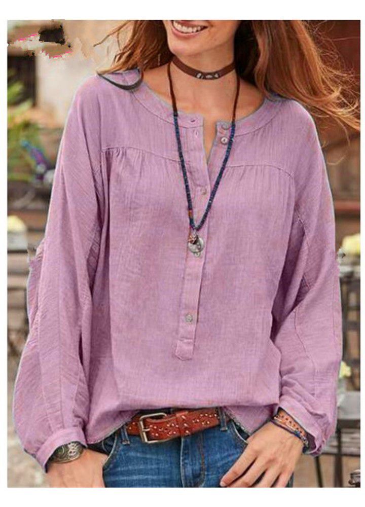 2021 Amazon wish spring button solid long sleeve loose casual 7-color 8-size shirt