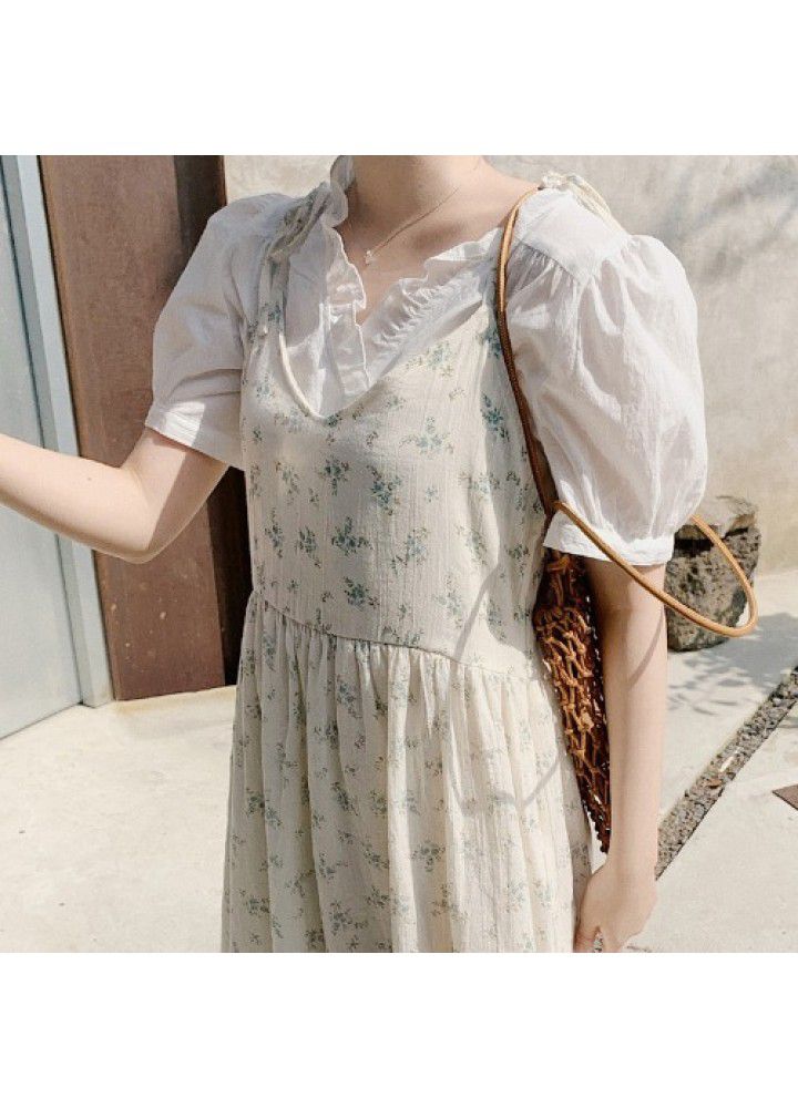 2021 summer new Korean version gentle temperament sweet age reduction ear edge pleated V-neck short sleeve shirt blouse