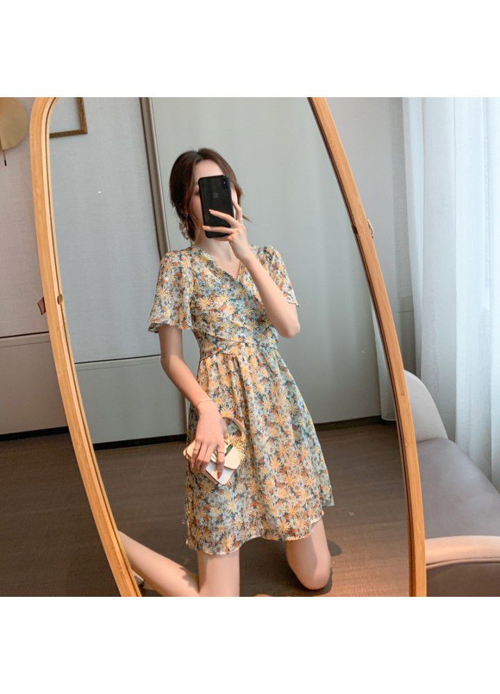 French Vintage broken flower tea skirt, summer dress 2021 new gentle breeze, salt sweet sweet Chiffon broken dress