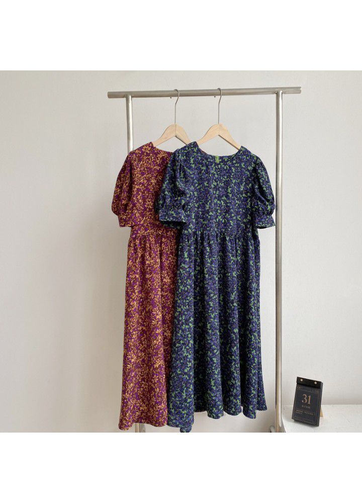 Taochuan zhicongxi 2020 summer new retro round neck bubble sleeve medium length dress short sleeve 525