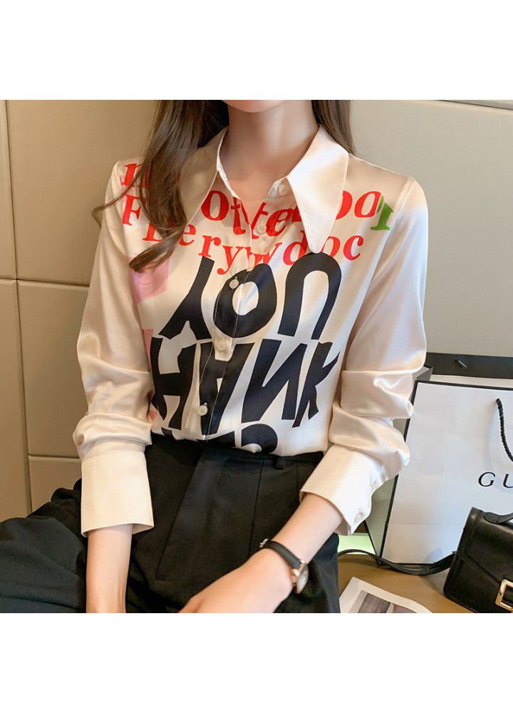 Early spring 2021 new style foreign style fashion long sleeve shirt letter thank you for printing design Chiffon Top