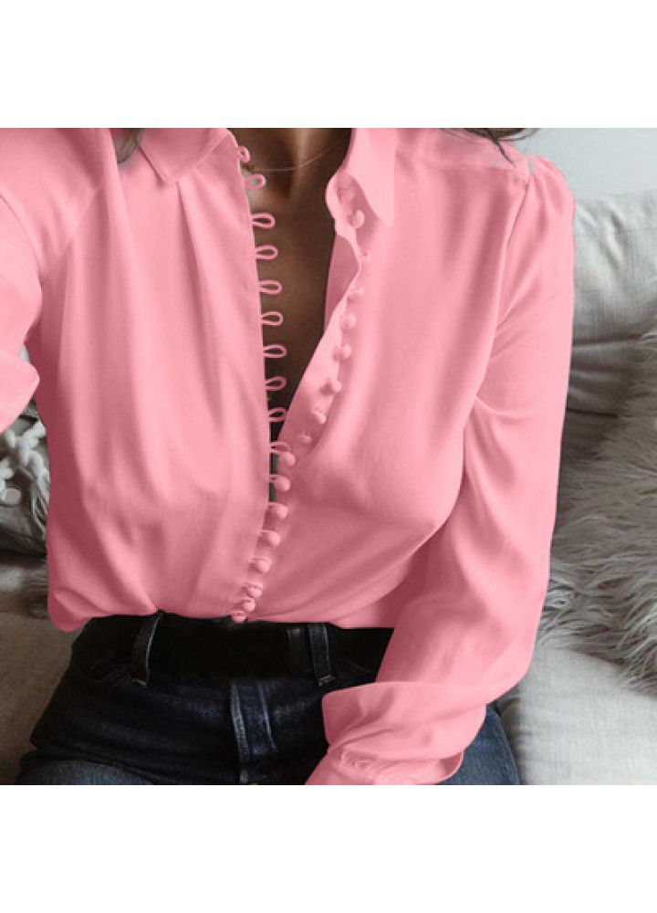 Cross border wish Amazon eBay European and American large lapel white women's shirt loose long sleeve women's shirt