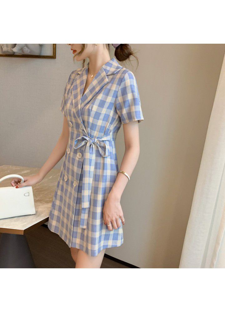Plaid suit dress women's summer 2021 new small super fairy dress with slim waist