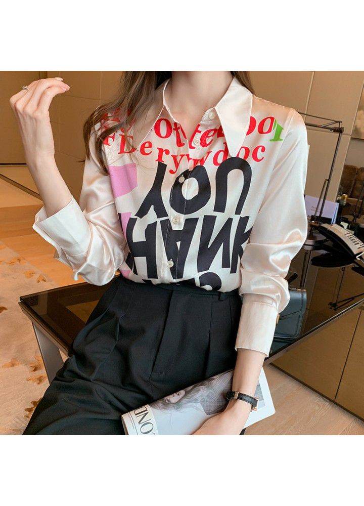 Early spring 2021 new style foreign style fashion long sleeve shirt letter thank you for printing design Chiffon Top