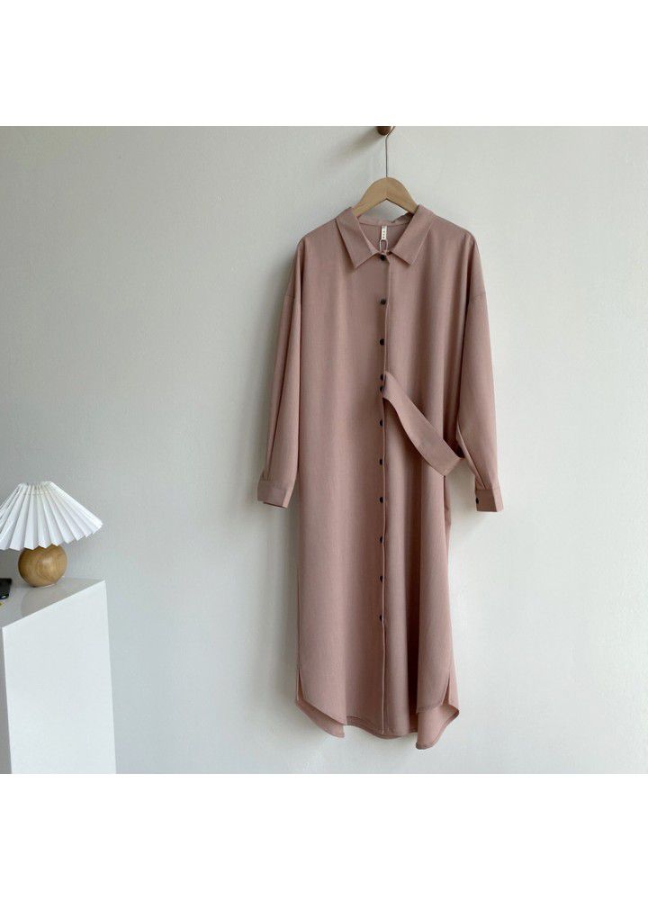 Zhicongxi [order meeting] summer new chic waist loop Korean V-neck medium length shirt dress pm805