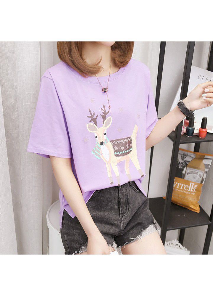 2021 summer new short man with 155 high school girl's dress cotton cartoon print short sleeve T-shirt