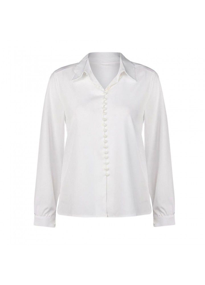 Cross border wish Amazon eBay European and American large lapel white women's shirt loose long sleeve women's shirt
