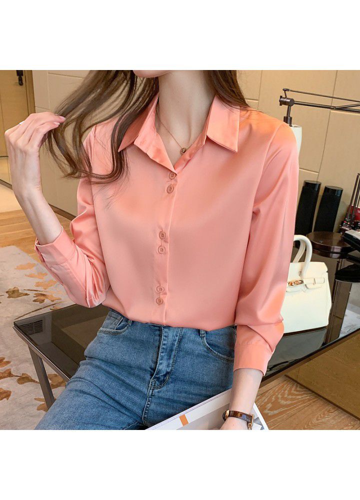2021 spring new loose French Satin Chiffon shirt women's design professional Top Long Sleeve Shirt