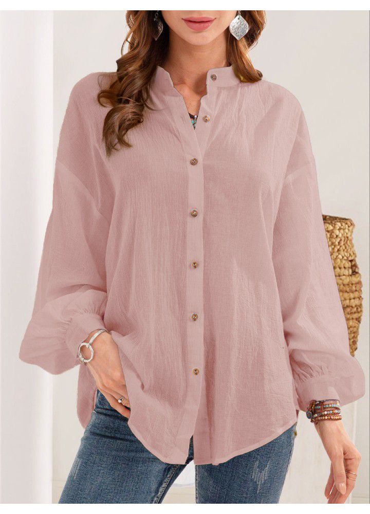 2021 quick sale wish Amazon eBay Europe and America spring and summer new long sleeve shirt cotton linen shirt cardigan women's wear