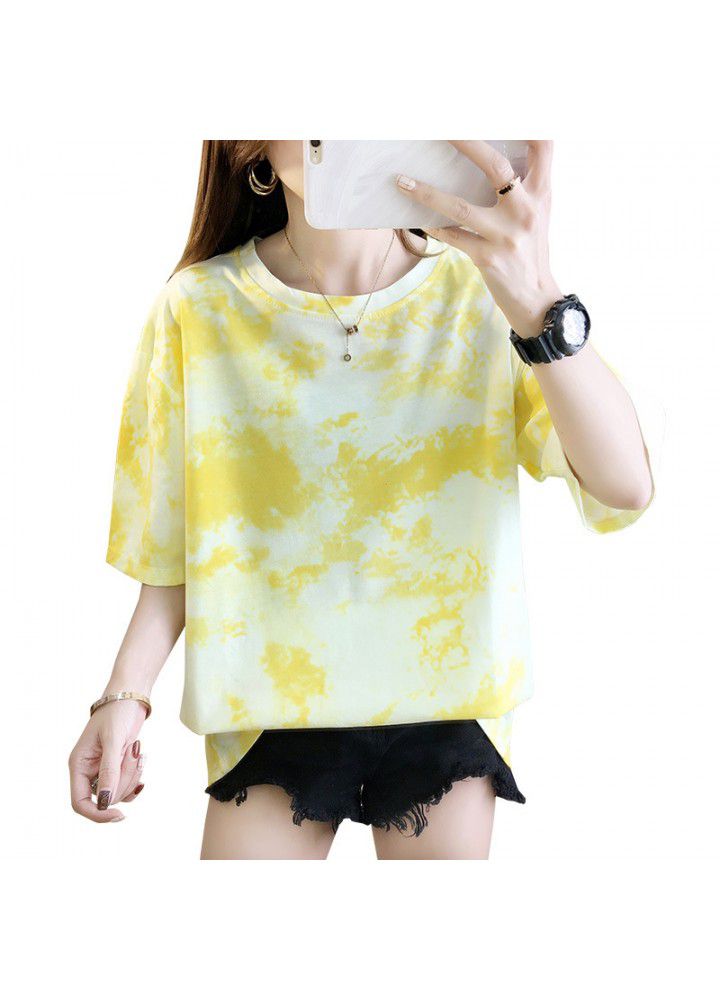 Hong Kong Style ins short sleeve T-shirt women's summer wear 2021 new Korean version students wear loose net red tie dyed clothes fashion