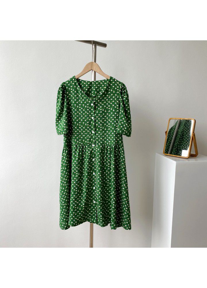 Zhicongxi 2020 summer beauty! Green floral dress retro French slim Platycodon skirt female 1765