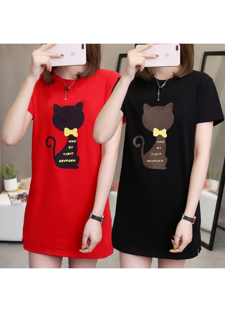 Large size women's dress fat mm loose 2021 popular new spring style age reducing short sleeve T-shirt dress women's slim shirt I