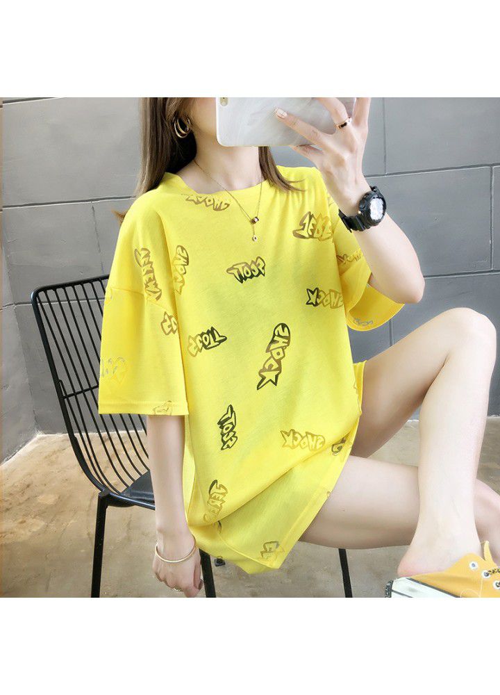 2021cec net red T-shirt women's short sleeve loose size lower garment missing medium length ins fashion student mschf top