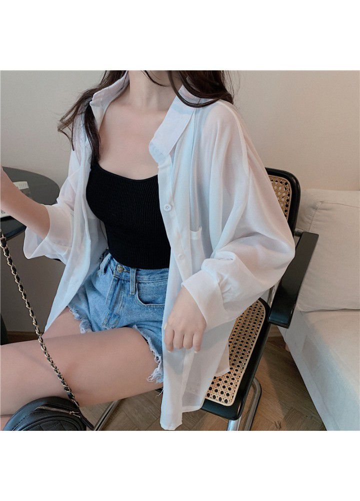 2021 spring and summer new thin sunscreen Shirt Top loose Long Sleeve Chiffon shirt versatile Cardigan Jacket Women's wear
