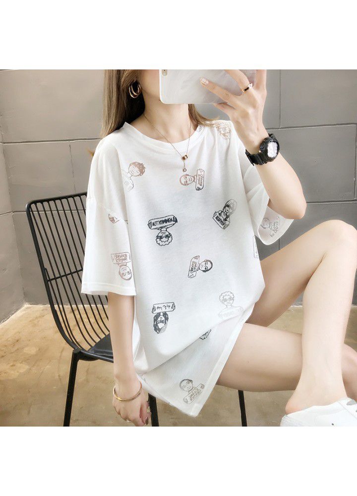 Net red short sleeve T-shirt women's 2021 spring and summer new Korean printed pattern base shirt loose student top