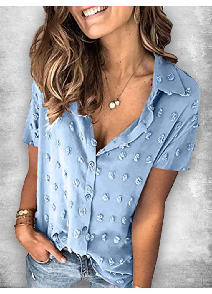 American and European women's clothing 2021 Amazon eBay independent station wish new chiffon shirt button short sleeve top