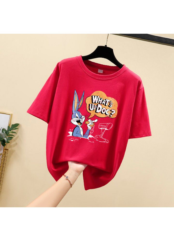 Girls T-shirt short sleeve cotton 2021 summer new Korean loose lazy style student casual top