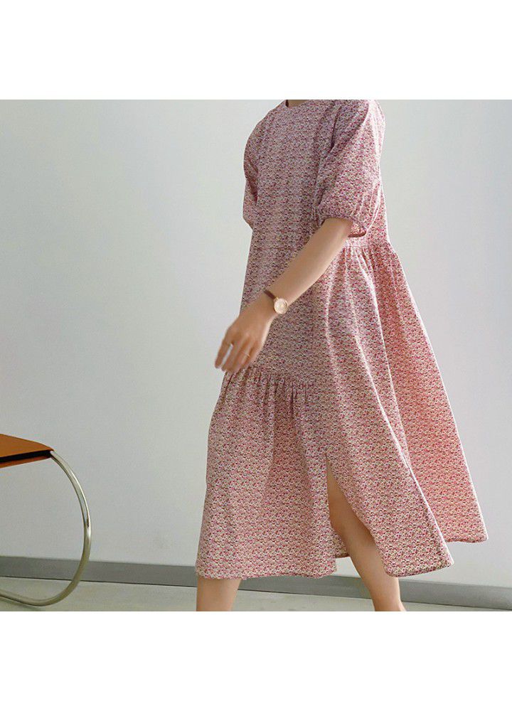 Taochuan's soft and loose short sleeve over the knee mid long floral doll dress women's 5137