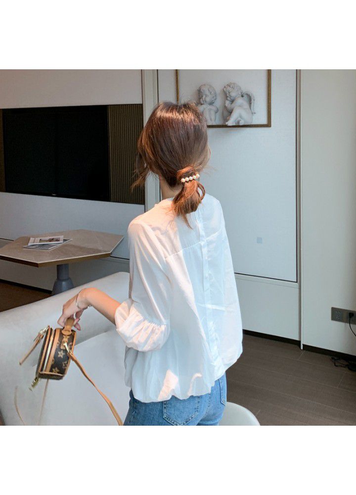 Lace shirt women's 2021 new floral Lantern Sleeve summer chiffon shirt cut-out top chiffon shirt