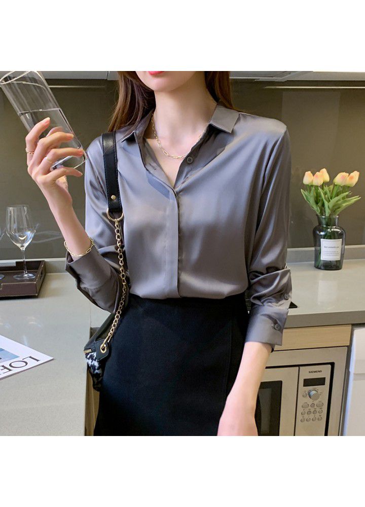 Chiffon shirt female 2021 spring and summer new loose student solid color professional top