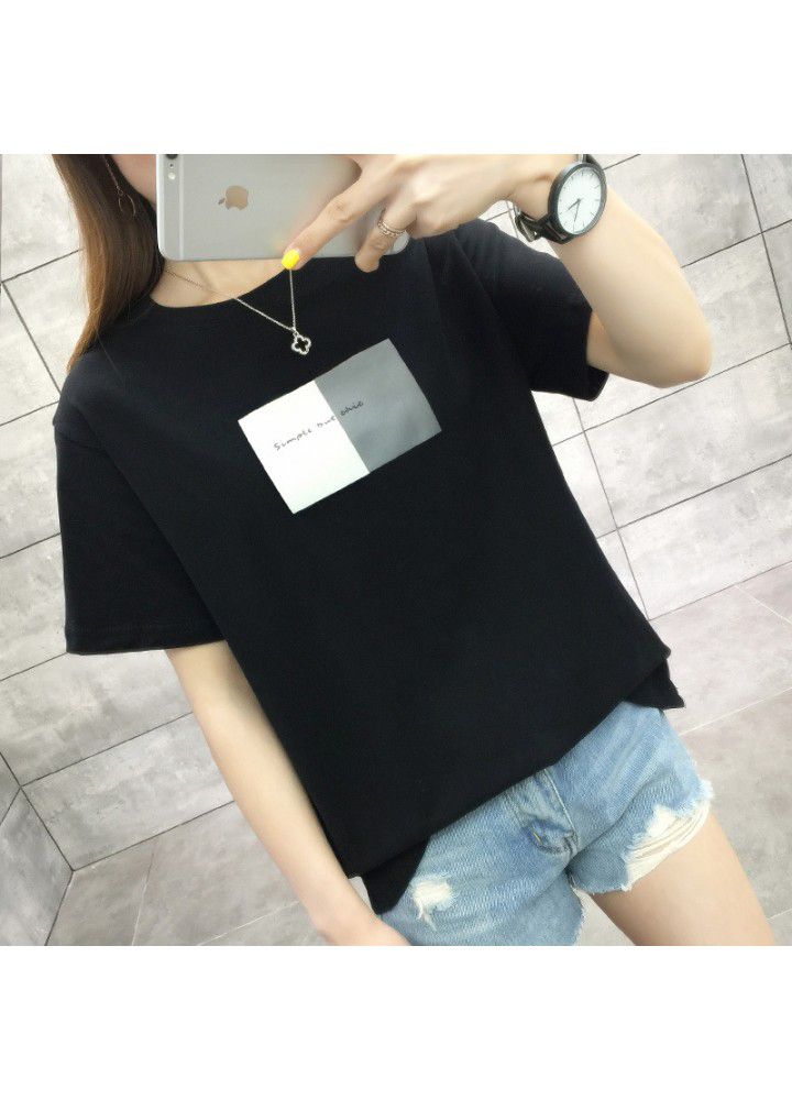 All cotton 2021 summer new slim short sleeve T-shirt women's body Sweatshirt sports leisure middle school students' top
