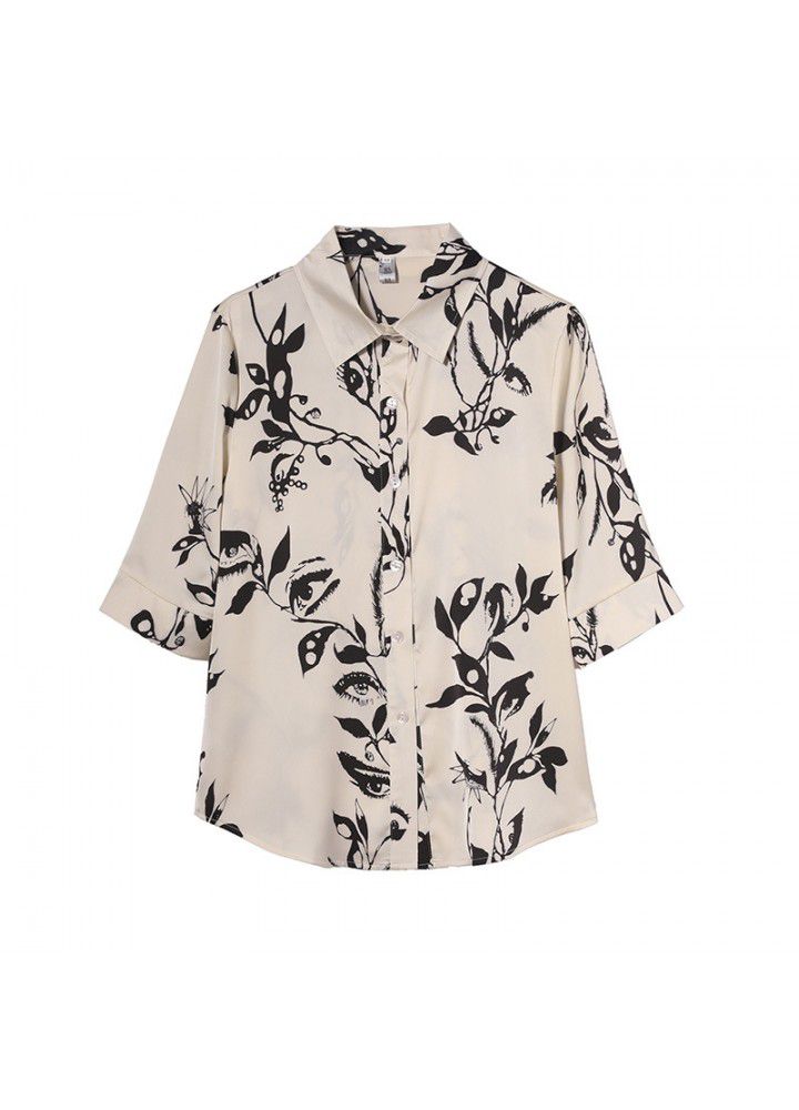 Satin Print Shirt slim design 2021 new summer fashion foreign style shirt Chiffon temperament top