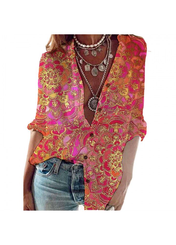 Europe and America 2020 new print medium sleeve shirt top women's wear