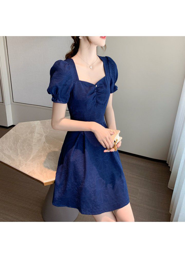 2021 mini skirt temperament goddess model dress French thin bubble sleeve square neck white dress summer