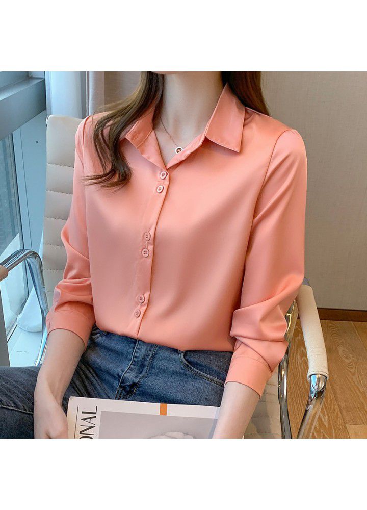 2021 spring new loose French Satin Chiffon shirt women's design professional Top Long Sleeve Shirt