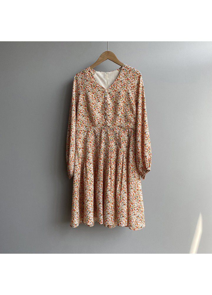 Zhicongxi gentle Lantern Sleeve short dress women 2021 early spring V-neck high waist Floral Chiffon Skirt 1921