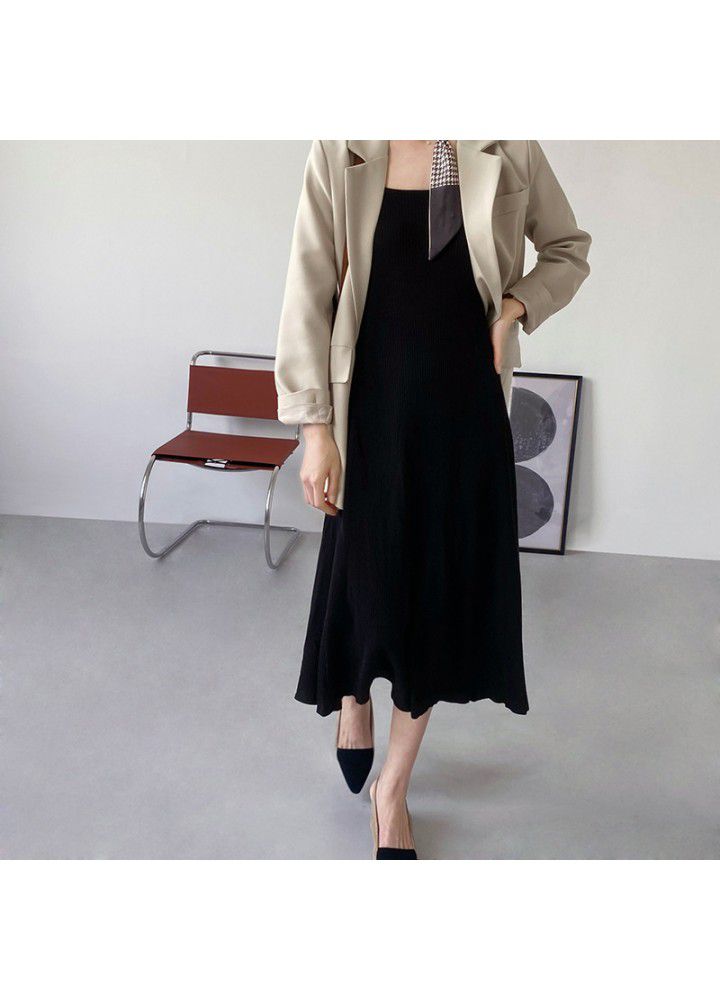 Zhicongxi retro Hong Kong Style suspender dress for women in 2021 summer with slim large swing knitted skirt yl907