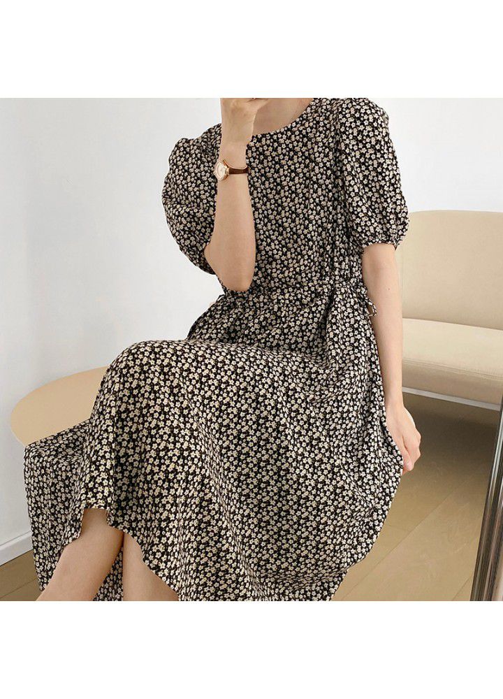 Taochuan floral drawstring dress women's summer 2021 first love skirt with bubble sleeves