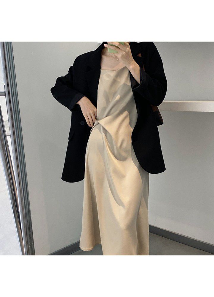 Zhicongxi with Blazer coat suspender dress women's slim waist acetic acid Satin summer skirt 5130