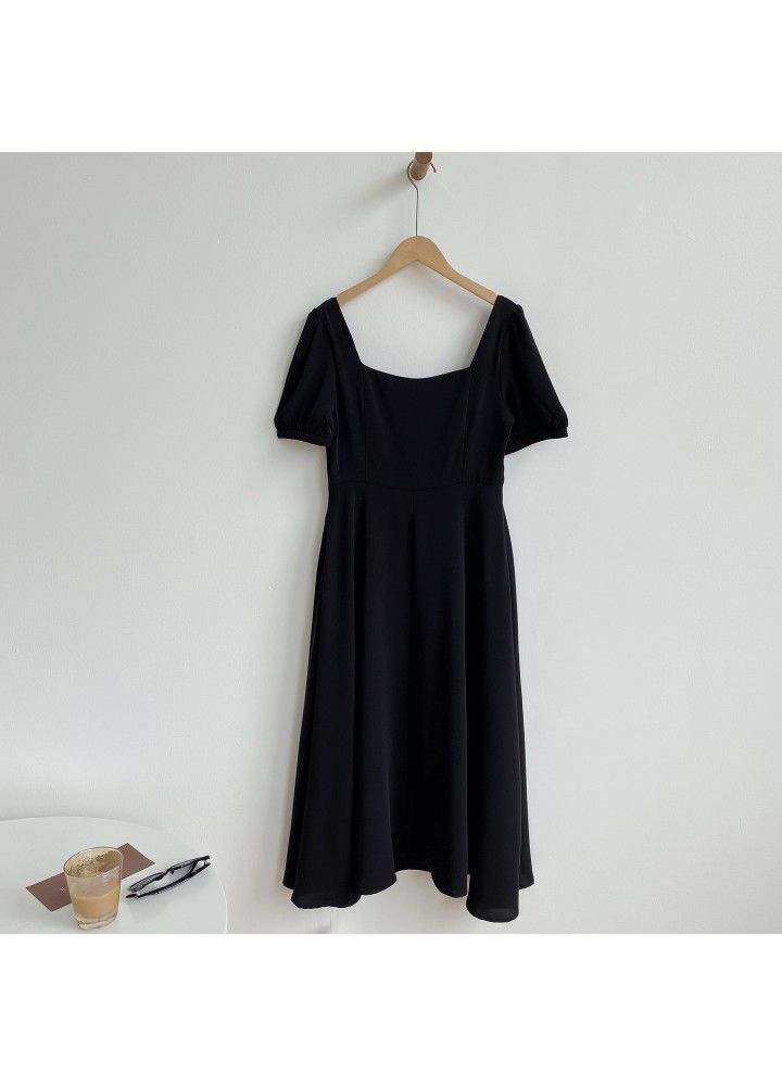 Zhicongxi black dress women's 2021 summer new style square collar French long Hepburn style small black dress 573