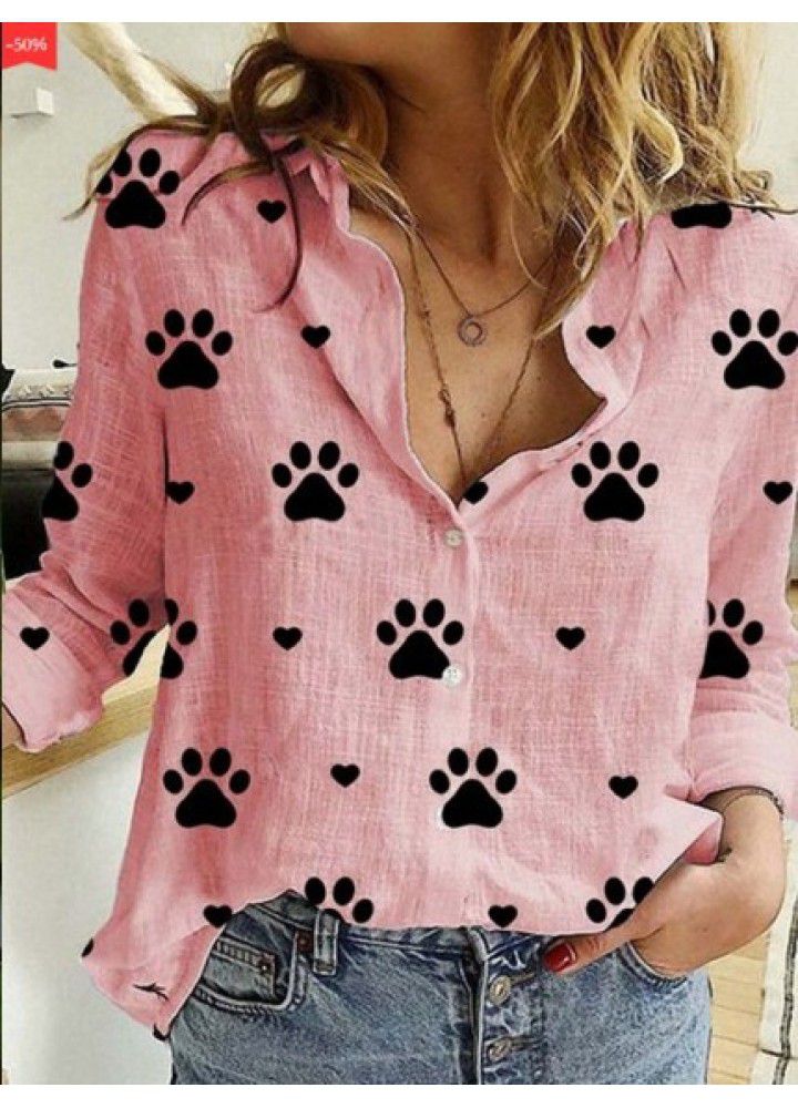 Wish express 2020 European and American autumn new claw print Lapel long sleeve loose shirt