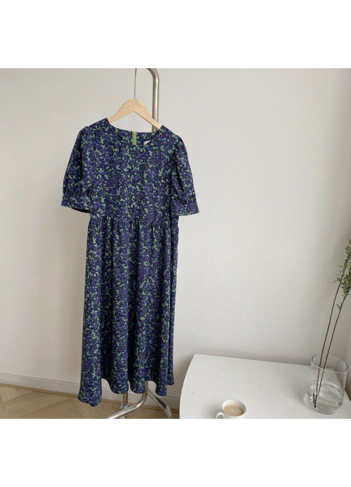 Taochuan zhicongxi 2020 summer new retro round neck bubble sleeve medium length dress short sleeve 525
