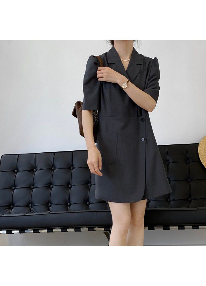 Taochuan Korean Short Sleeve solid color suit dress women 2021 summer thin design temperament casual skirt 5158