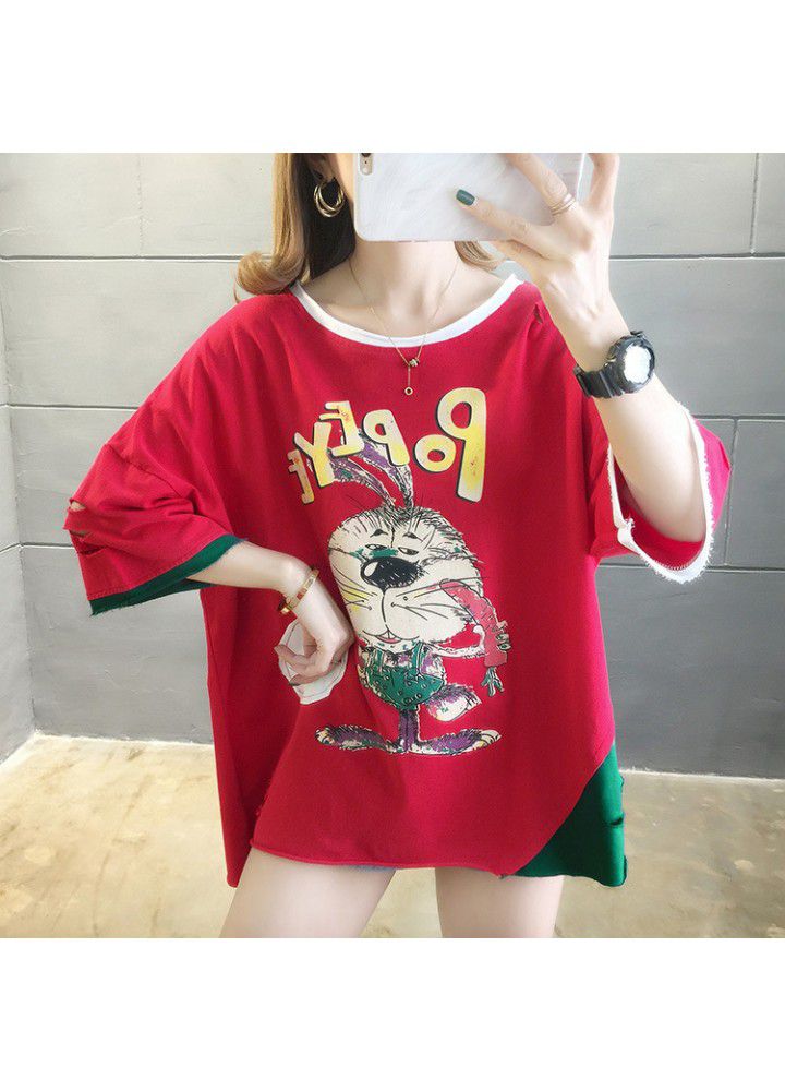 2021 red T-shirt women's short sleeve fashion summer clothes Korean version loose and versatile student cotton half sleeve CEC clothes