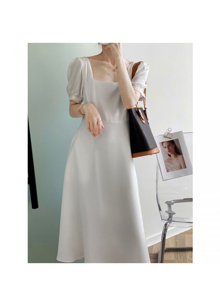 Zhicongxi black dress women's 2021 summer new style square collar French long Hepburn style small black dress 573