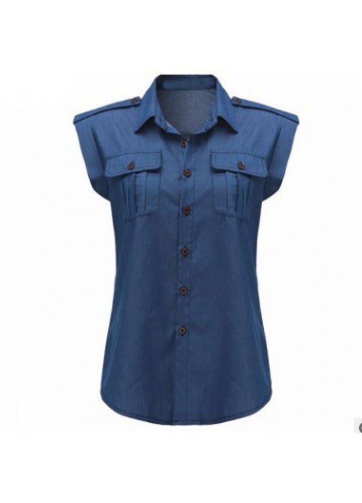 Foreign trade new Euro American style denim shirt loose sleeveless shirt women's wear in 2018